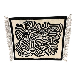 Vintage Mid 20th Century South African Zebra Woven Mohair Tapestry For Sale