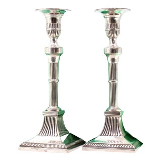 Silver Candlesticks with Reliefs and Fluting on Square Base in the D. José Style, Set of 2 For Sale