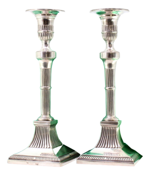 Silver Candlesticks with Reliefs and Fluting on Square Base in the D. José Style, Set of 2
