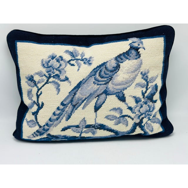 Vintage Blue and White Needlepoint Pillow For Sale - Image 4 of 7