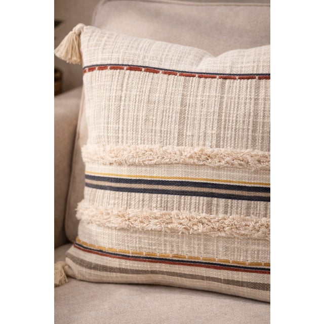 Boho Chic Textured Boho Fringe Cushion Cover | Handwoven Embroidered Cushion | Neutral Decorative Cushion Cover | 50 X 50 Cm Set of 2 For Sale - Image 3 of 4