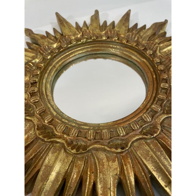 Gold Vintage 1960s French Style 16.5" Gilded Sunburst Wall Mirror For Sale - Image 8 of 15