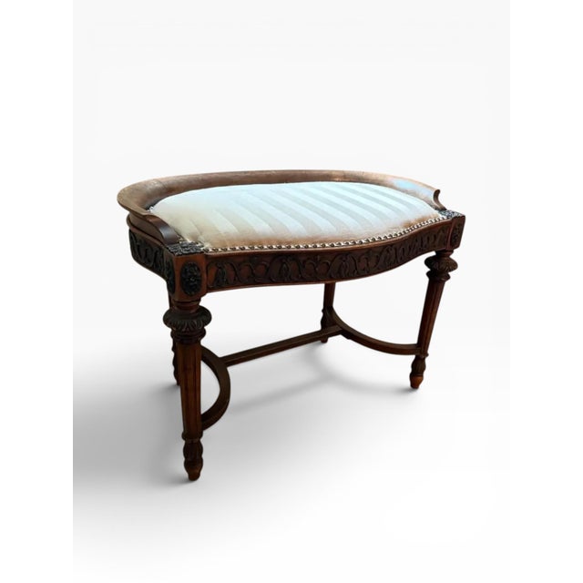 Antique Irish Carved Dressing Table Stool With Upholstered Seat For Sale - Image 4 of 10
