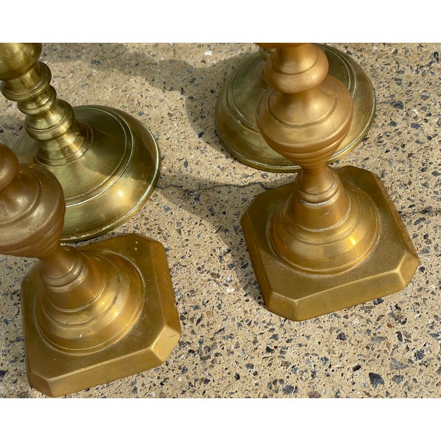 Metal Two Pr Brass Bell Metal 19th C Georgian Candlesticks Holders 10 3/4" Beehive 12" For Sale - Image 7 of 11