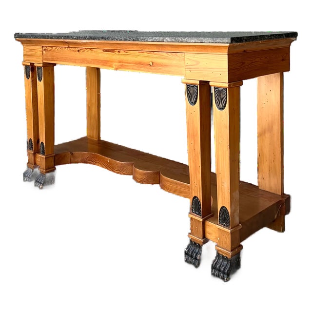 Vintage William Switzer Carved Wood Console With Stone Top For Sale