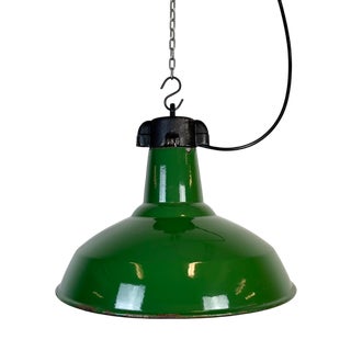 Industrial Green Enamel Factory Pendant Lamp, 1960s For Sale