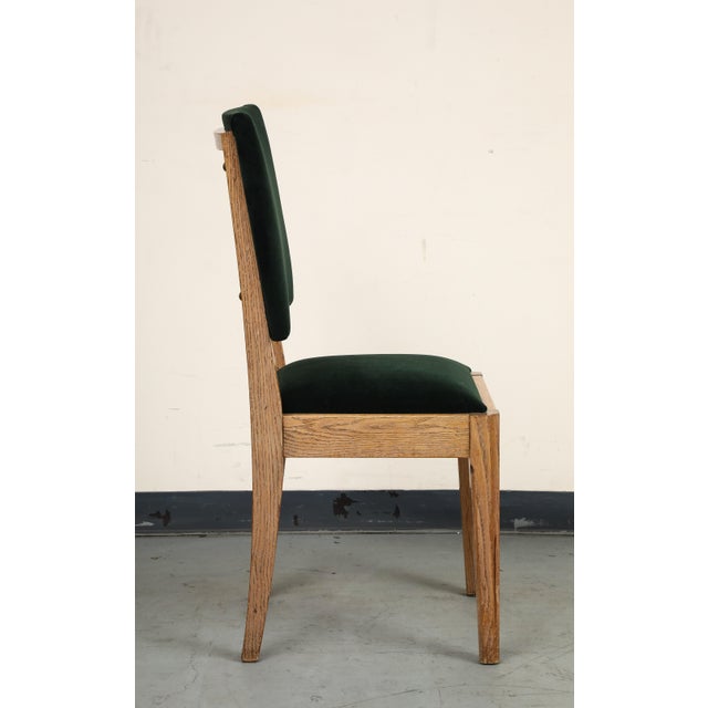 Set of Eight French Oak Dining Chairs in Forest Green Cotton Velvet, C. 1945 For Sale - Image 16 of 18