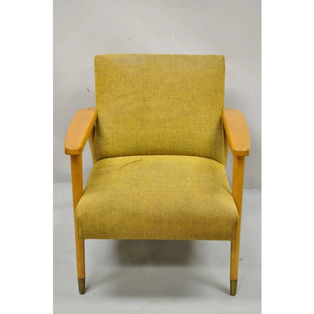 Mid 20th Century Vintage Mid-Century Blonde Wood Paddle Arm Club Lounge Chair For Sale - Image 12 of 12
