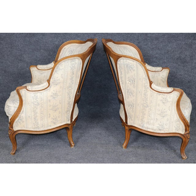 Late 19th Century Pair Antique 19th C. French Louis XV Style Bergère Chairs For Sale - Image 5 of 17