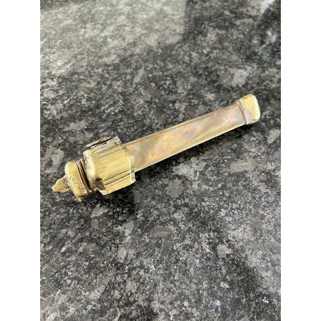 Rustic European Antique Early Brass Traveling Inkwell & Pen Holder For Sale - Image 3 of 6