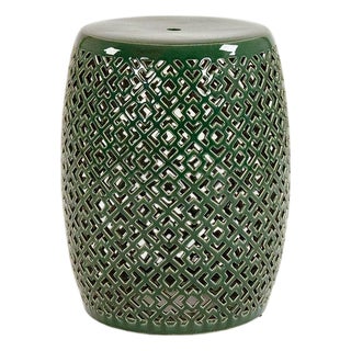 Lorin Dark Teal Green Glaze Diamond Pierced Garden Stool For Sale