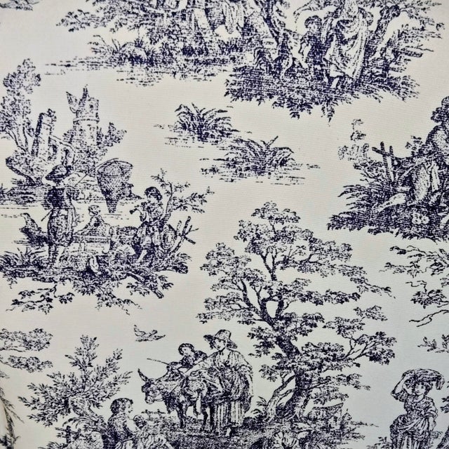 Vintage French Country Carved Walnut Toile De Jouy Upholstered Accent Chair For Sale - Image 12 of 12