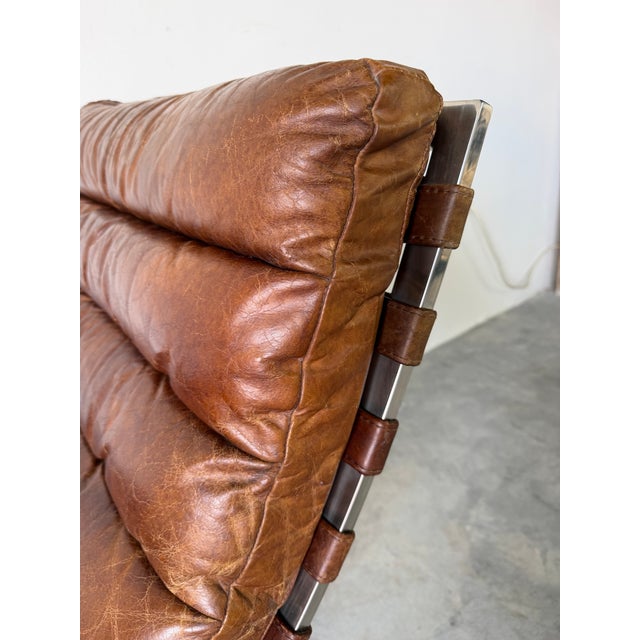 Chrome Restoration Hardware Oviedo Brown Leather & Chrome Chaise Lounge For Sale - Image 8 of 12