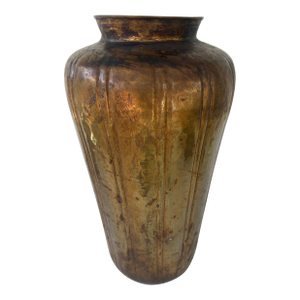 Vintage Large Hand-Hammered Brass Floor Vase With Aged Patina – 16.5”