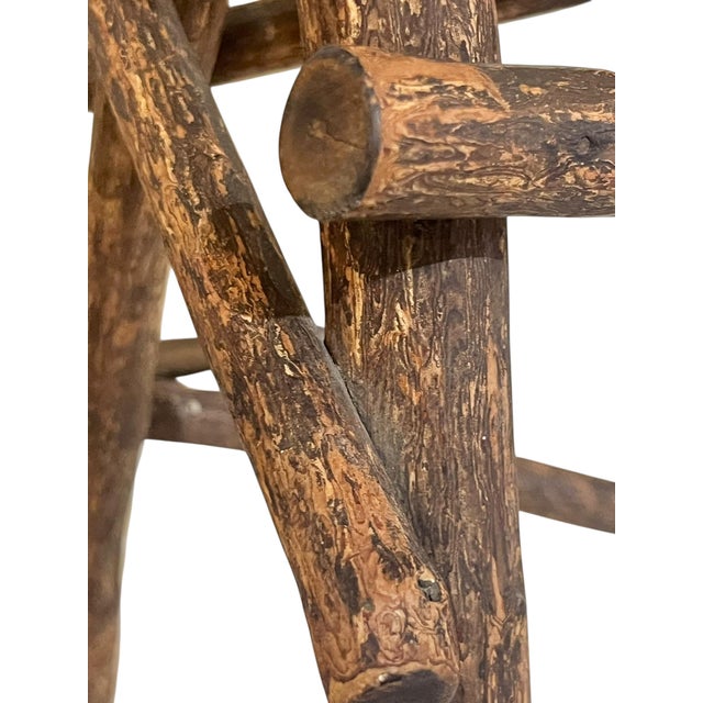 Antique Adirondack Twig Side Table With Natural Edge Top – Rustic Folk Art Cabin Style For Sale - Image 12 of 17
