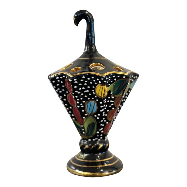 Vintage Italian Mid-Century Fima Deruta Black and Gold Centerpiece Desk Accessory For Sale
