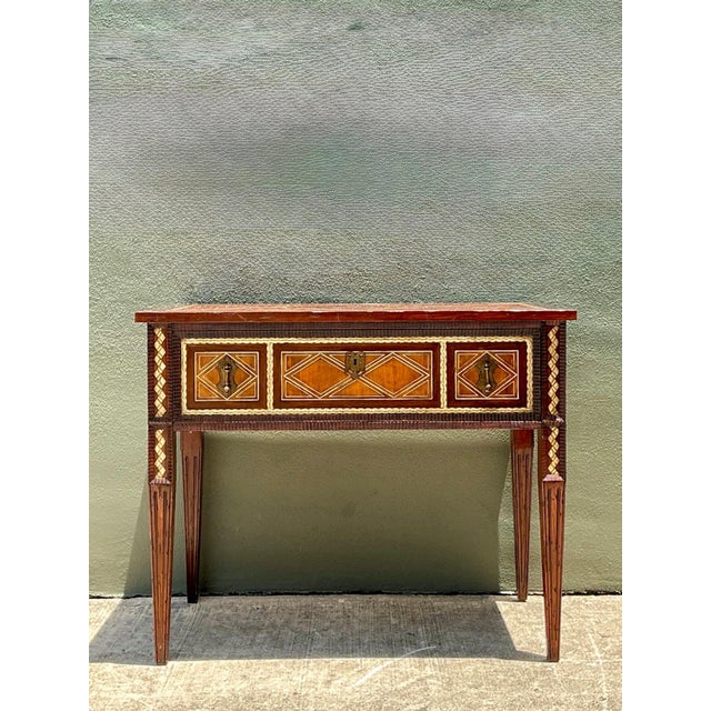 Vintage Alphonse Marina Carved Wood Console Table With Bone Inlay For Sale - Image 14 of 14