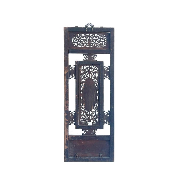 Oxblood Red Chinese Vintage Restored Wood Carving Brown Wall Hanging Art For Sale - Image 8 of 8