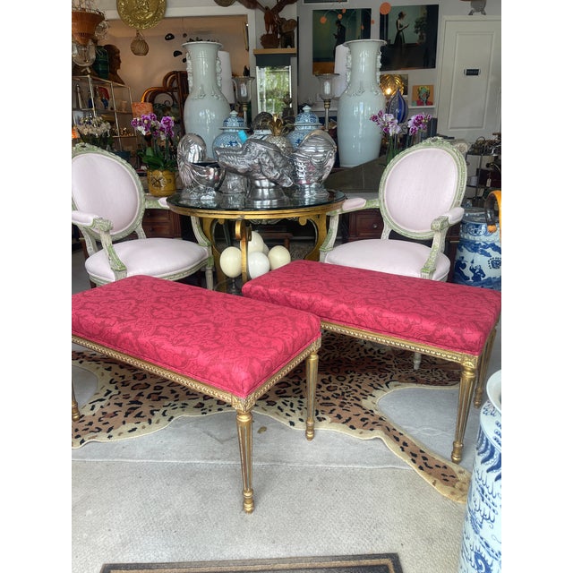 Gold Pair Gilt-Wood Louis XVI Style Benches, For Sale - Image 8 of 17