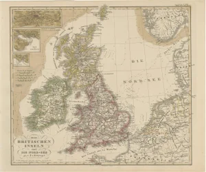 Antique Map of Britain and Ireland with North Sea, 1857
