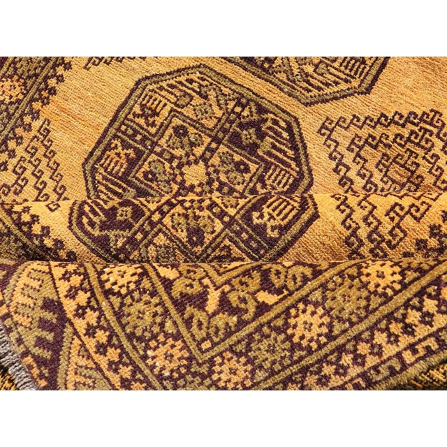 Hand-Knotted Ersari Rug in Wool With Gul Design in Marigold and Brown 5'2 X 7'8 For Sale - Image 11 of 12