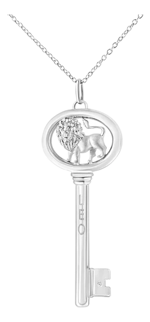 .925 Sterling Silver Diamond Accent Leo Zodiac Key 18" Pendant Necklace