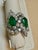 Metal Two Pear Shape 5.5 Ct Emerald & 8.5 Ct Diamond Ring, 18k White Gold Size 6 For Sale - Image 7 of 8