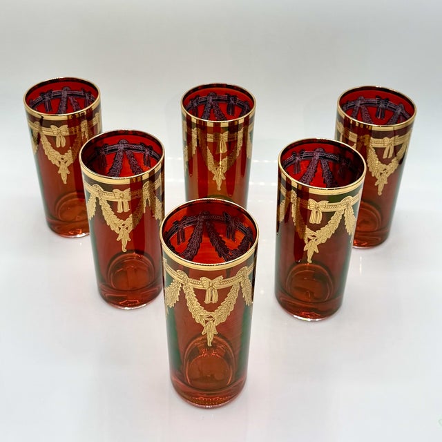 Italian Red Highball Glasses with 24k Gold Garlands from Interglass, 1980s, Set of 6 For Sale - Image 6 of 14