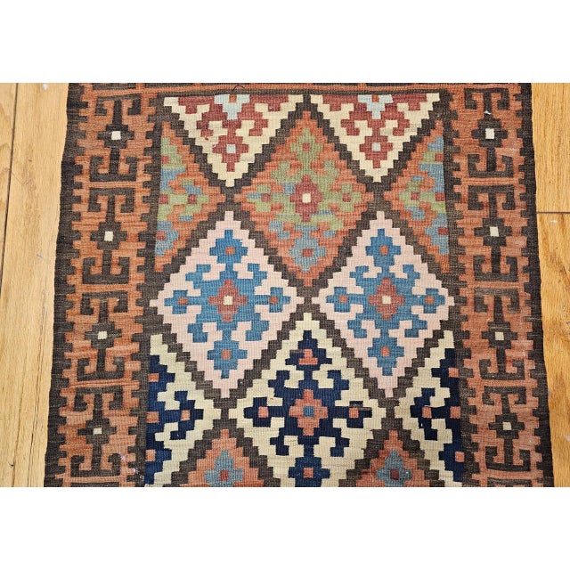 Antique Persian Varamin Kilim Runner, Handwoven Wool, Caucasian Geometric Pattern, 3x12 For Sale - Image 10 of 17