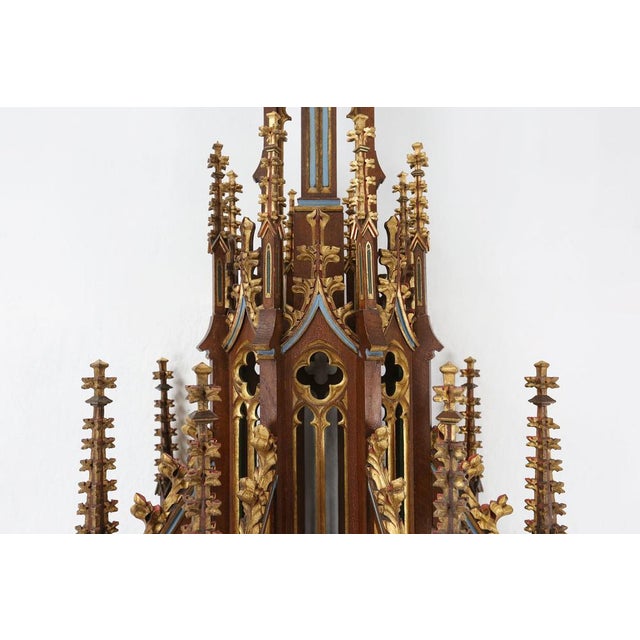 Neo-Gothic French Polychrome and Gilt Wooden Church Steeple with Niche for Saint Statue, 1800s For Sale - Image 4 of 18