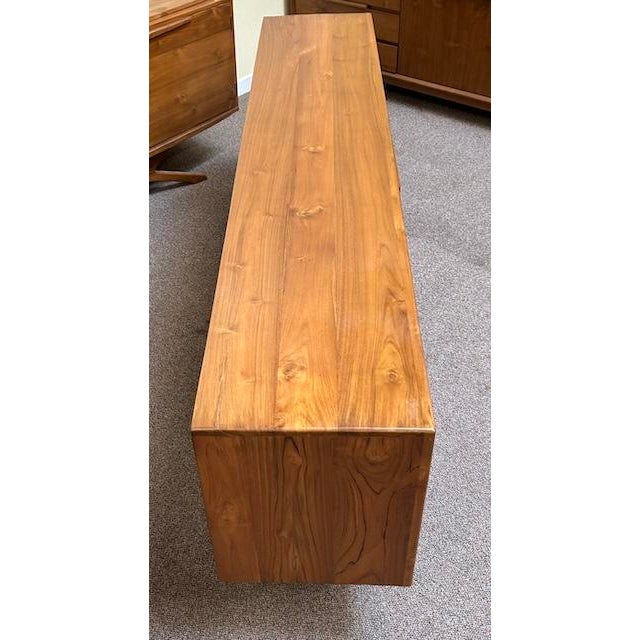Large Scale Contemporary Solid Indonesian Teak Credenza W/ Paneled Bac For Sale - Image 9 of 9