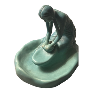 Van Briggle Pottery Vintage Ming Blue Native American Indian Girl Grinding Corn Maize