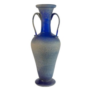 Murano Cobalt Blue Glass Amphora Vase in Scavo Finish by Seguso, Italy, 1970s For Sale