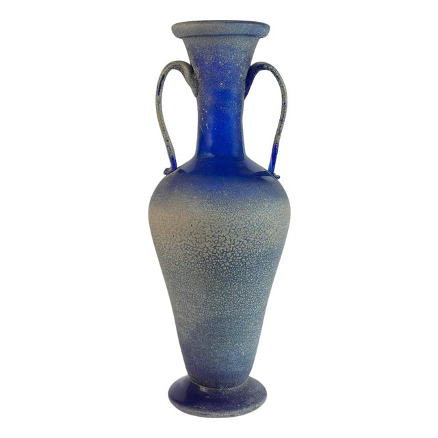 Murano Cobalt Blue Glass Amphora Vase in Scavo Finish by Seguso, Italy, 1970s For Sale