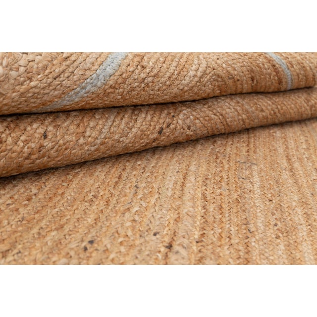 Baby Blue Light Blue Natural Jute Wave Scallop 4x6Ft. For Sale - Image 8 of 12