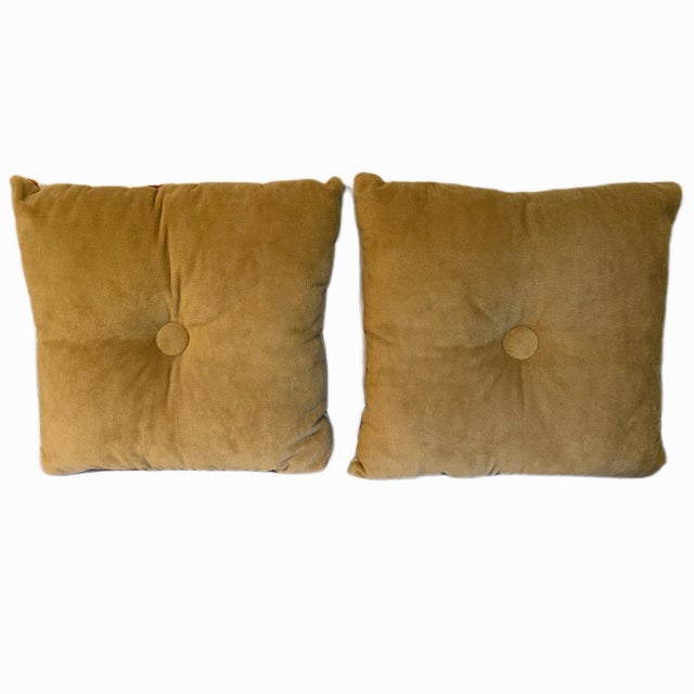 Vintage Mid Century Tuffted Crushed Velvet Bamboo Design Throw Pillows - A Pair For Sale - Image 4 of 4