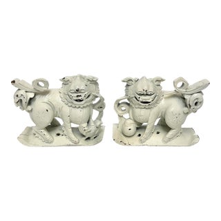 Vintage Hand-Carved Chinese Wooden Foo Dog Guardians – A Pair For Sale