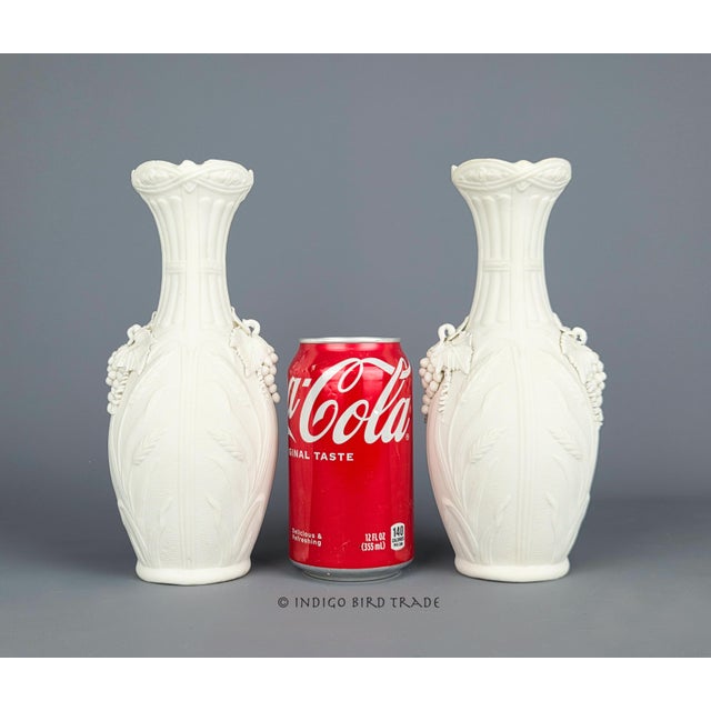1850's Antique Parian Vases With Wheat Shaft and Grape Clusters - Set of 2 For Sale - Image 12 of 13