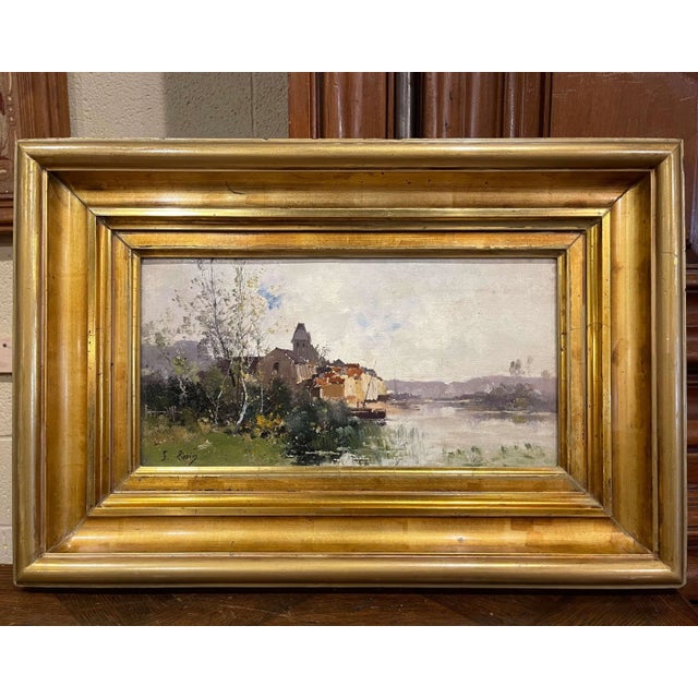 Wood 19th C. French River Landscape Painting Signed J. Lievin for E. Galien-Laloue For Sale - Image 7 of 12