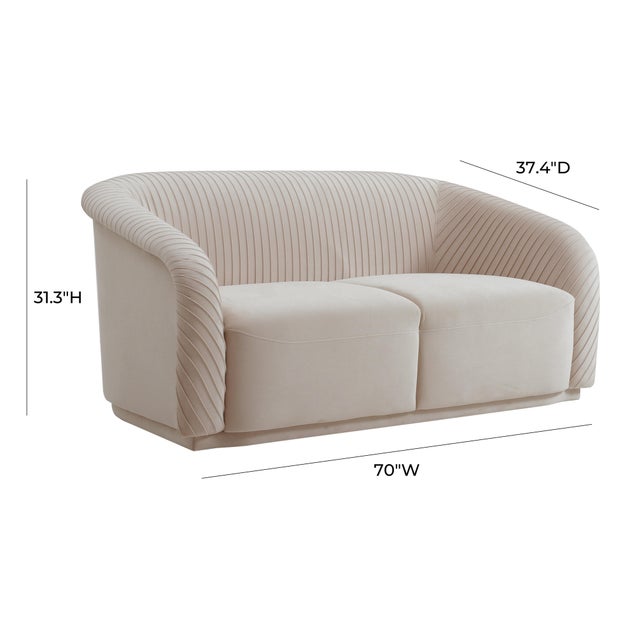 2020s Yara Beige Velvet Pleated Loveseat For Sale - Image 5 of 7