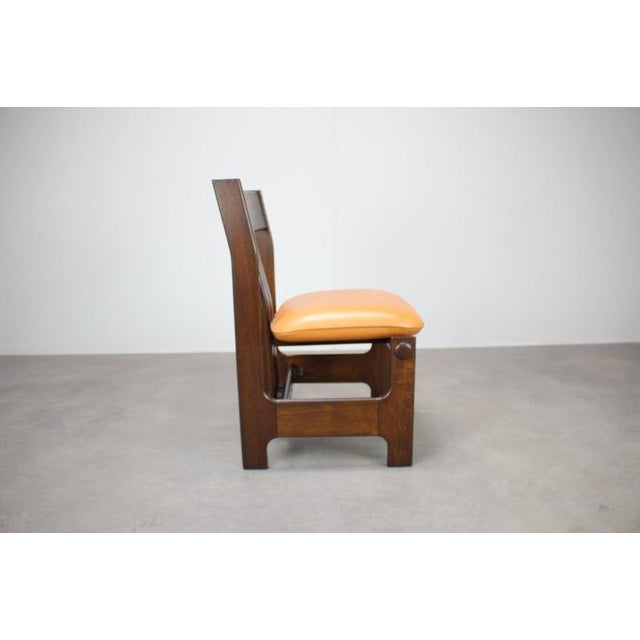 Gold Mid-Century Modern German Sculptural Wooden Chair with Orange Faux Leather, 1970s For Sale - Image 8 of 17