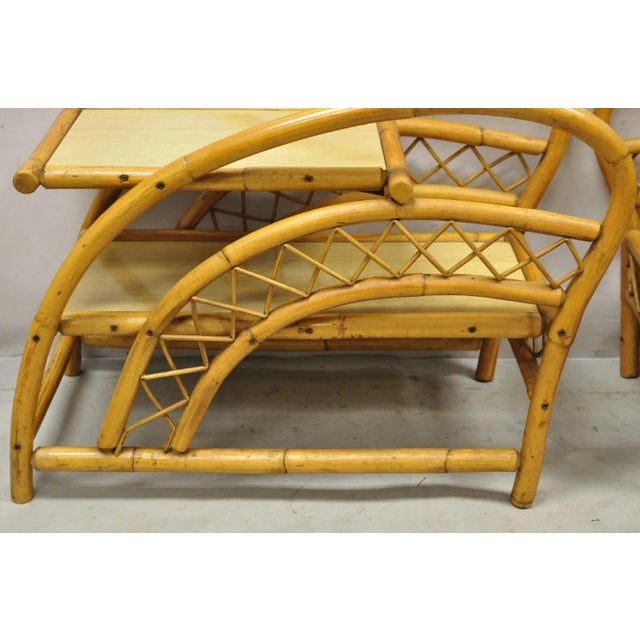 Wood Vintage Tiki Rattan Bentwood Bamboo 2 Tier Sculptural End Tables - A Pair For Sale - Image 7 of 12