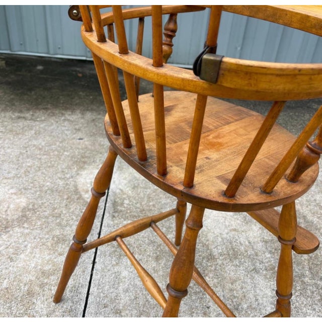 Wood Folk Art Quilted Maple Windsor Slat Back Style Wood High Chair for Baby or Child For Sale - Image 7 of 11
