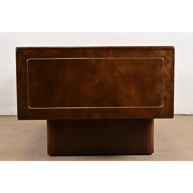 Romweber Mid-Century Modern Hollywood Regency Burl Wood and Brass Executive Desk, Circa 1970s For Sale - Image 10 of 12