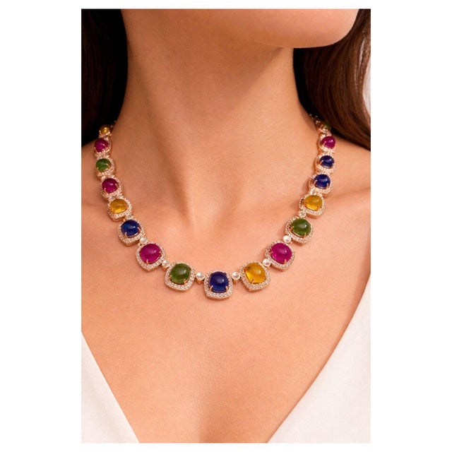 Late 20th Century Bochic “Capri” Vintage Ruby & Sapphire Necklace Set In 18K Gold & Silver For Sale - Image 5 of 11