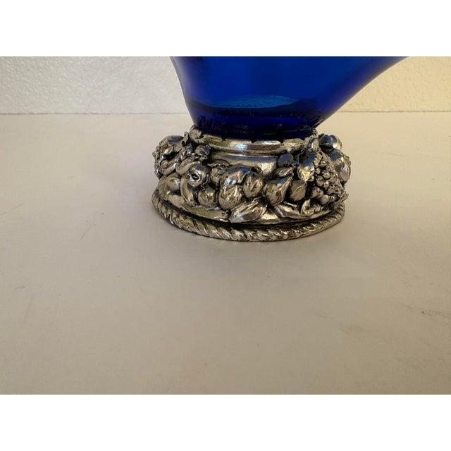 1960s Murano Style Hand Blown Glass Art Basket With Silver Base For Sale In Boise - Image 6 of 8