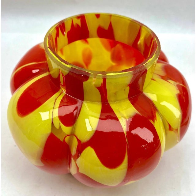 Pique Fleurs Vase in Red and Yellow Color Decor with Grille, 1930s For Sale - Image 11 of 14