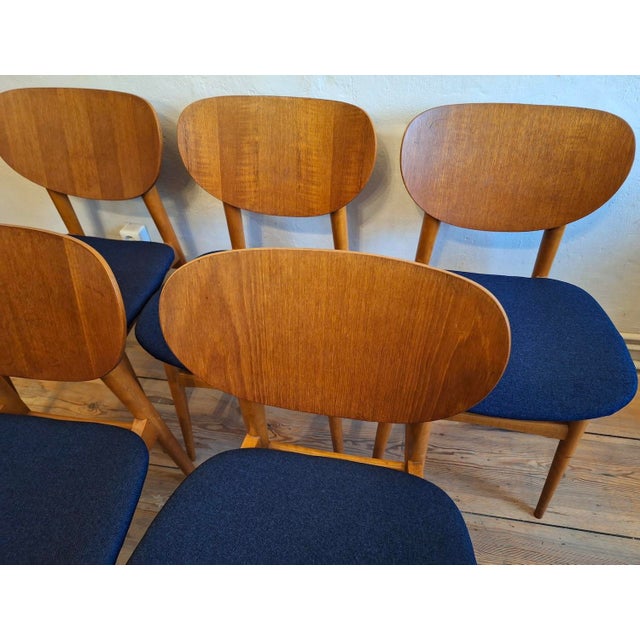Vintage Teak Dining Chairs with Navy Blue Covers, 1960s, Set of 6 For Sale - Image 10 of 13