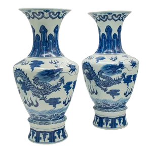 1940s Art Deco Pair of Vintage Baluster Vases, Chinese, Ceramic, Decor, Display Urn
