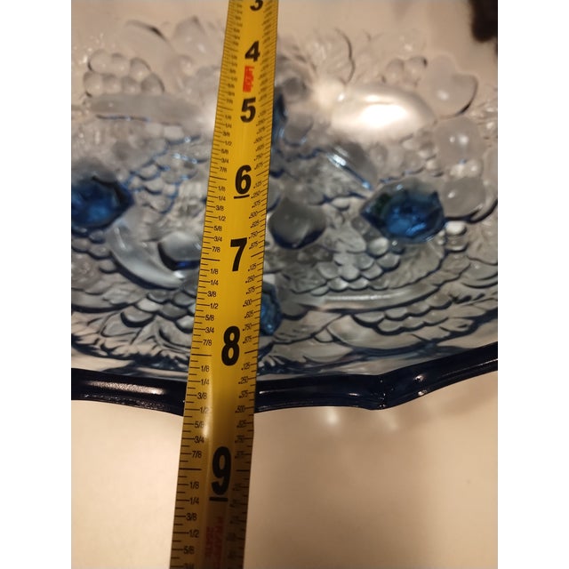 Glass Vintage Indiana Glass Blue Harvest Footed Fruit Bowl, Large Oval For Sale - Image 7 of 8